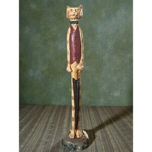 Tall Folk Art Cat Figurine Country Cottage Style Hand Painted Decor Umbrella